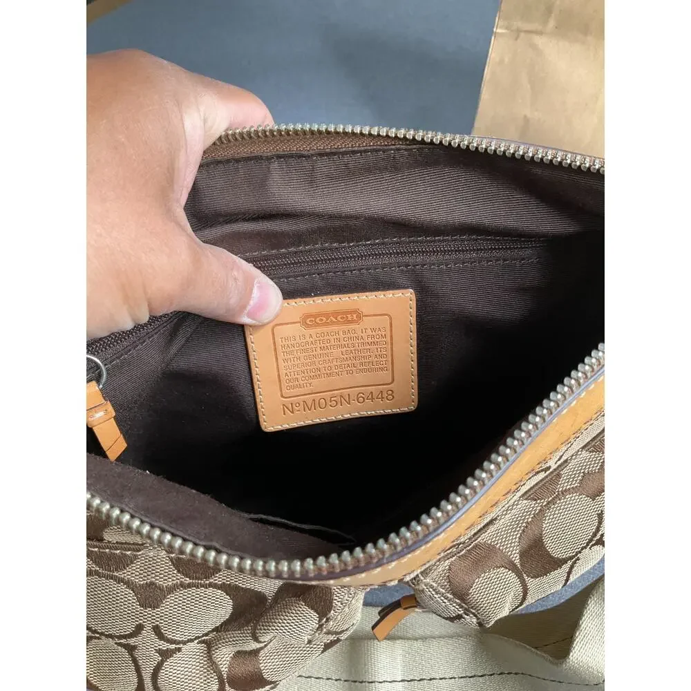 Vintage Canvas Coach 6448 Logo Pattern Shoulder Bag Beige